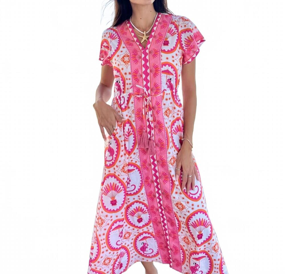 NEW ISLAPAYAL isla maxi dress in monkey chinoiserie pink